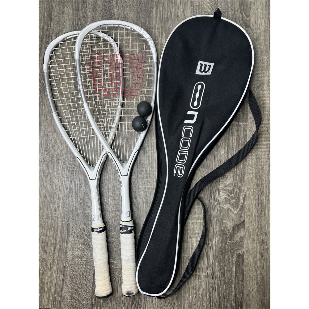 Lot of 2 Wilson NCode N130 Squash Racquet Rackets 3 3/4" Grip w/ Case + Balls